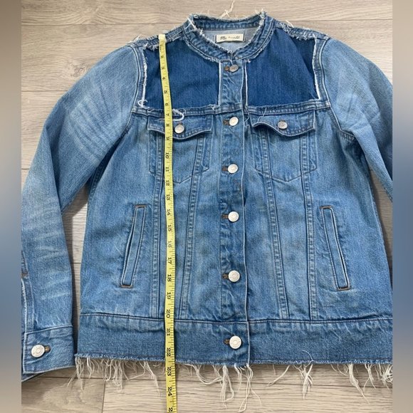 Madewell Distressed Collarless Denim Jacket Thunder Cloud - Picture 11 of 12